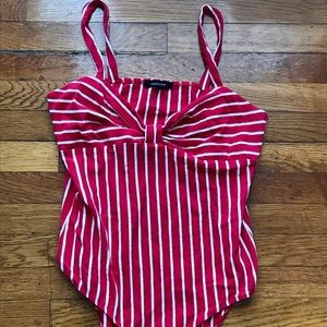 NWOT Retro Ambiance Cherry Red Striped Bodysuit Sz. L